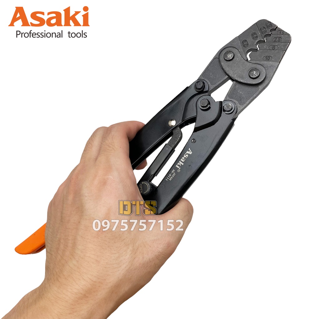 Kìm bấm cos 8L 1.25 -&gt; 10mm2 Asaki AK-9111 (Kềm bấm cốt 8L)