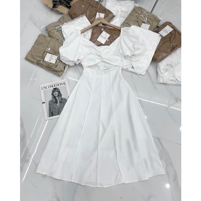 Đầm xoắn ngực cut-eo form dài 3 màu