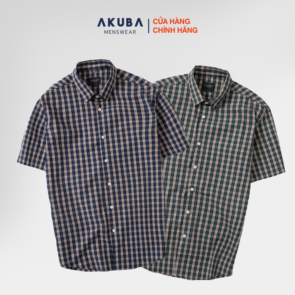 Áo Sơ Mi Tay Ngắn Họa Tiết Caro Nam Cao Cấp AKUBA | 02B462