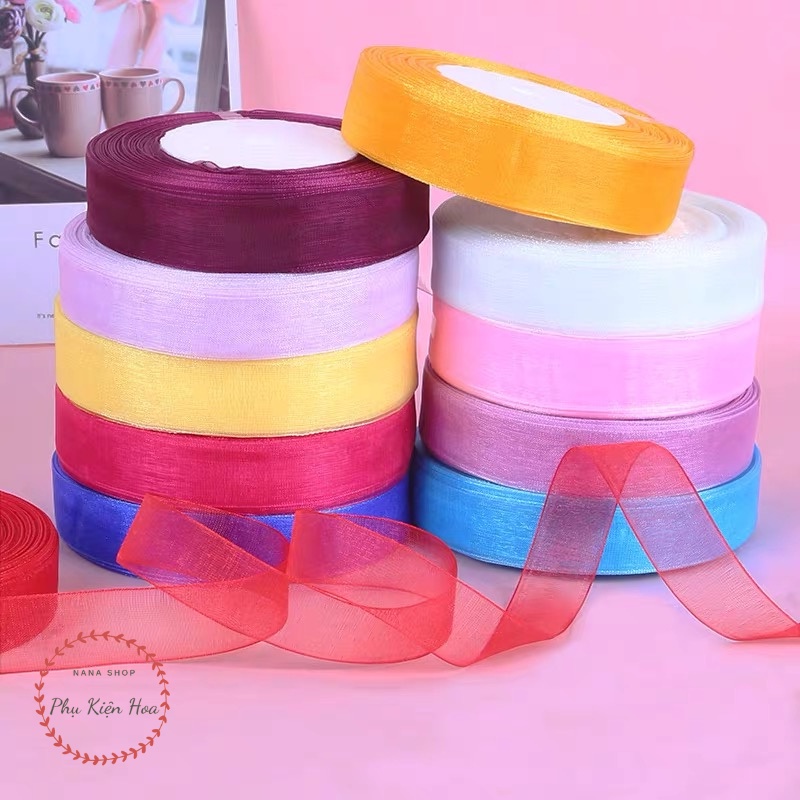 [Cuộn 45m] Ruy Băng Voan Trơn, Vải Organza Khổ 2cm Trang Trí Quà Tặng - Bó Hoa - Tiệc