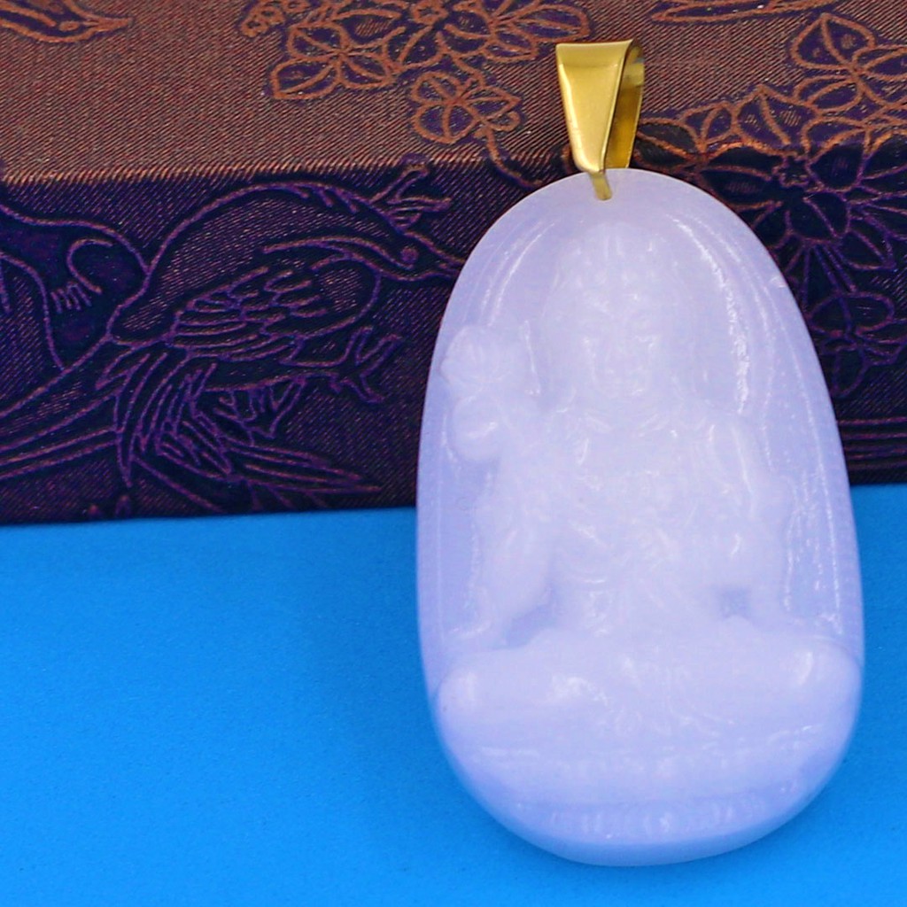 Mặt dây chuyền Đại Thế Chí Bồ Tát đá tự nhiên trắng 4.3cm - Phật bản mệnh tuổi Ngọ - Tặng kèm móc inox