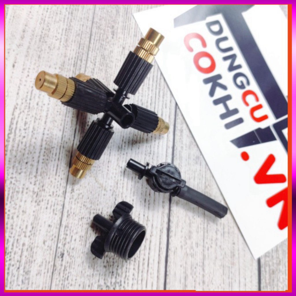 10 Béc phun sương 5 tia đồng, có chống nhỏ giọt kèm kết nối ren 21mm, dùng tưới cây, tưới lan