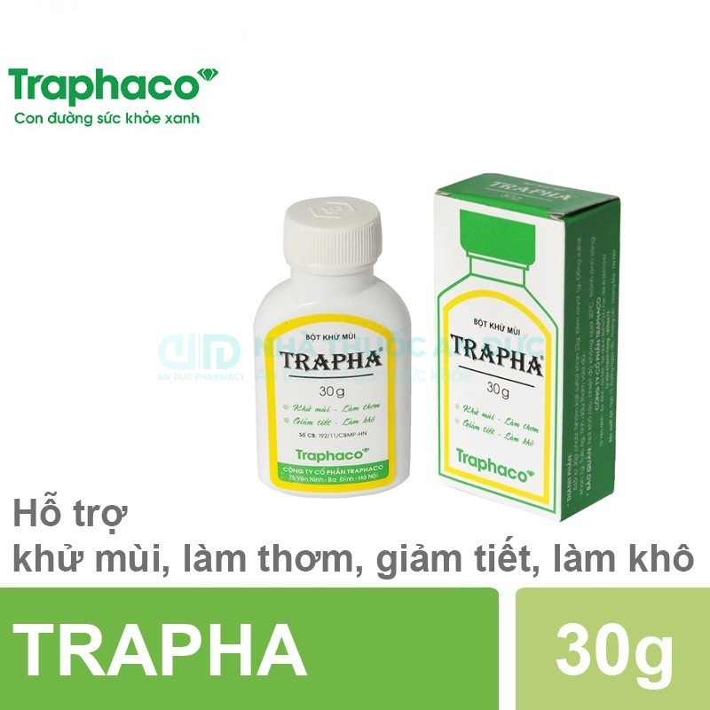 Khử Mùi Hôi Chân, Hôi Nách TRAPHA – Giúp Giữ Đôi Chân Và Nách Luôn Khô Thoáng Thoải Mái, Hộp 30g – Nhà Thuốc An Đức