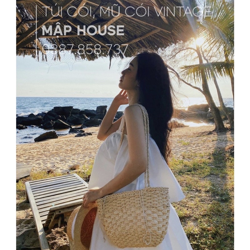 Túi cói đeo vai đi biển - đan kiểu sole - phong cách Vintage thanh lịch
