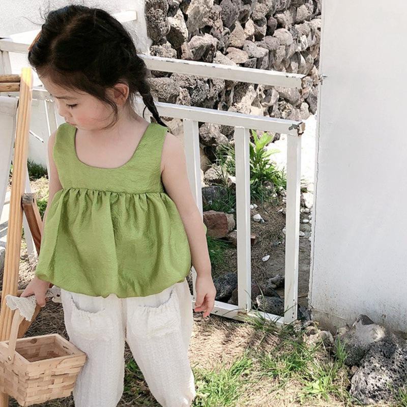 Áo Hai Dây Hở Lưng Thắt Nơ Phong Cách Hàn Quốc Xinh Xắn Thời Trang Mùa Hè Cho Bé Gái