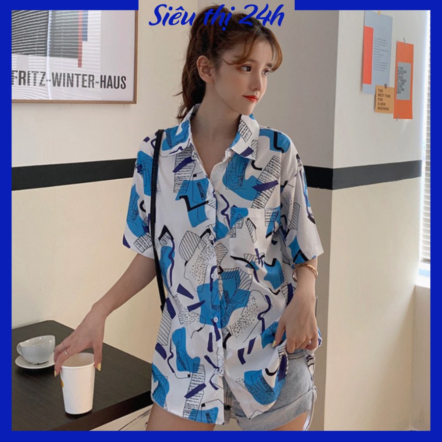 Áo sơ mi nữ form rộng tay lỡ, in Ô Vuông Xanh Trắng, dáng ulzzang mặc cặp, nhóm trẻ trung, sành điệu SMH.41