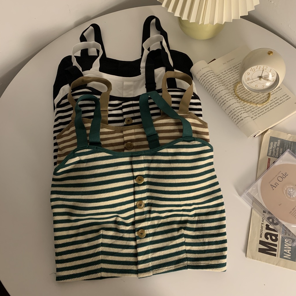 Áo Kiểu Ngắn Có Đệm Ngực Cài Nút Họa Tiết Kẻ Sọc Thời Trang Mùa Thu Mới