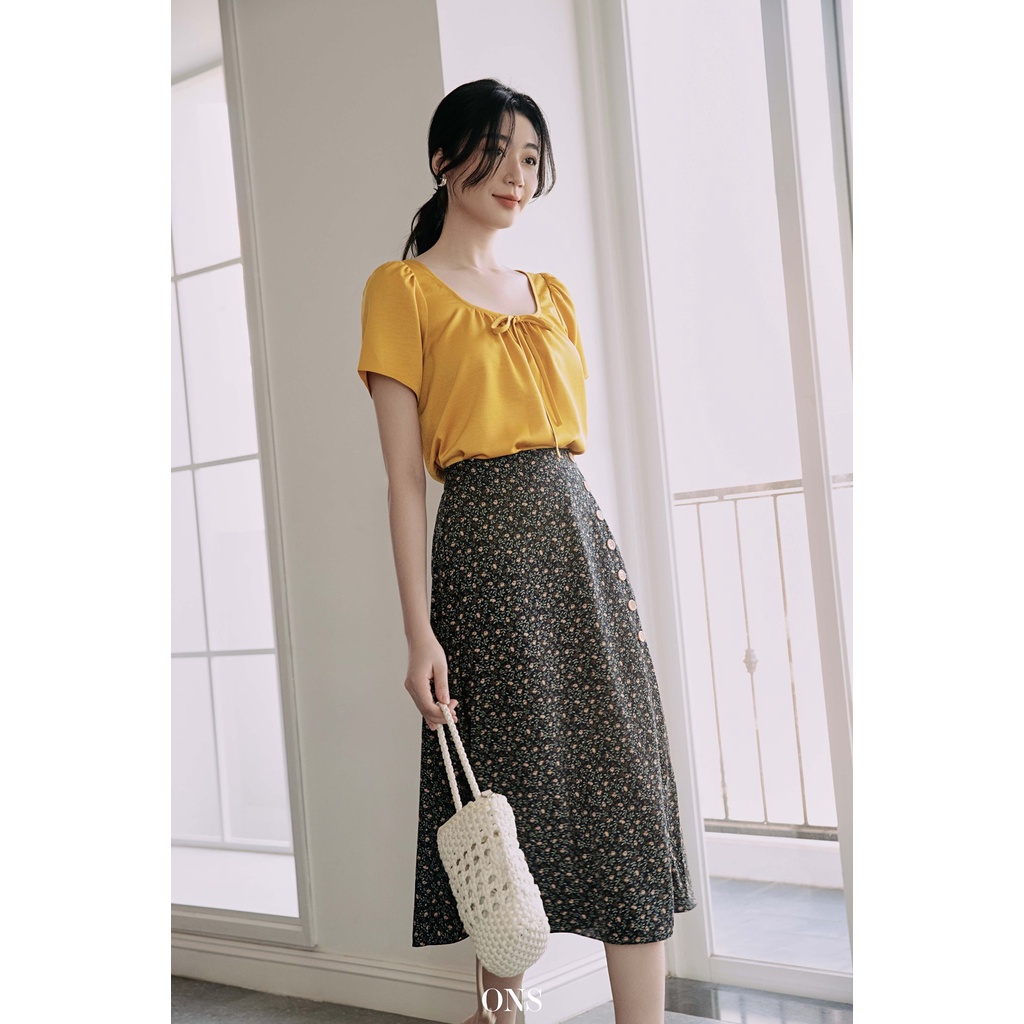 Oyster and Snail - Chân váy Elenor khuy trước giả khóa sau một lớp - 0160