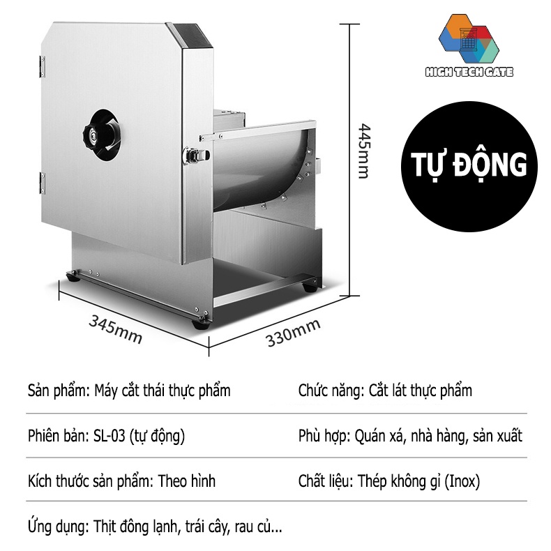 Máy Thái Hành Tỏi Htg Sl03 Cắt Thái Rau Củ Quả Đa Năng, Thái Lát Hoa Quả Trái Cây Công Nghiệp Chạy Điện, Chất Liệu Inox