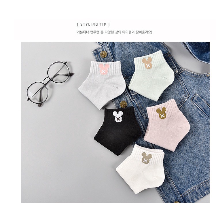 Set 5 đôi tất cổ cao Bivota vớ nữ họa tiết hoạt hình tai gấu cute T80