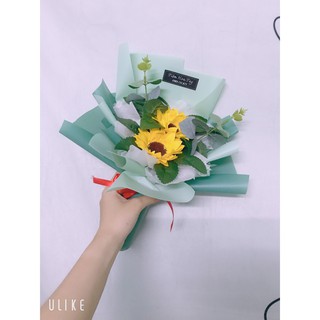 Bó hoa sáp hướng dương 2 bông mix lá táo