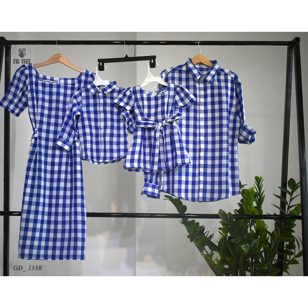 Combo Sơ Mi Váy Gia Đình Fig Tree Caro Xanh Bích Mã 133B Siêu Sang Xịn Mịn