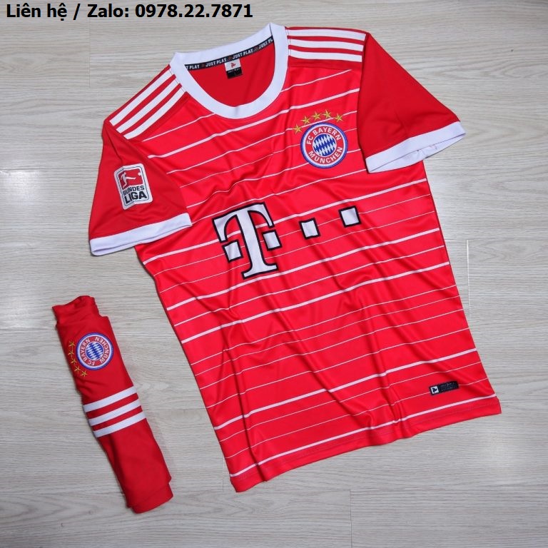 Bộ quần áo bóng đá, đồ đá banh Bayern Munich Sân Nhà Màu Đỏ 2022-2023 Vải Thun Lạnh Cao Cấp