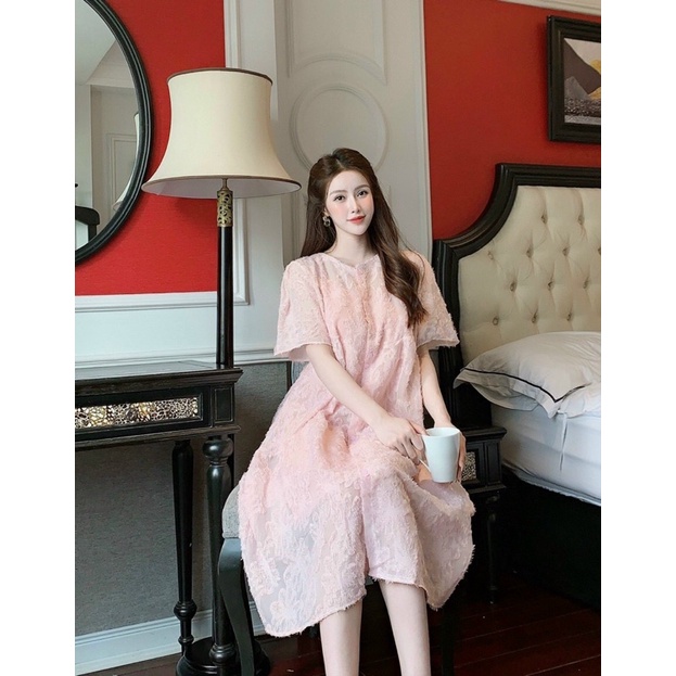 Váy đầm bầu mùa hè Mitamum cộc tay công sở ren pha lông mịn babydoll thiết kế cao cấp