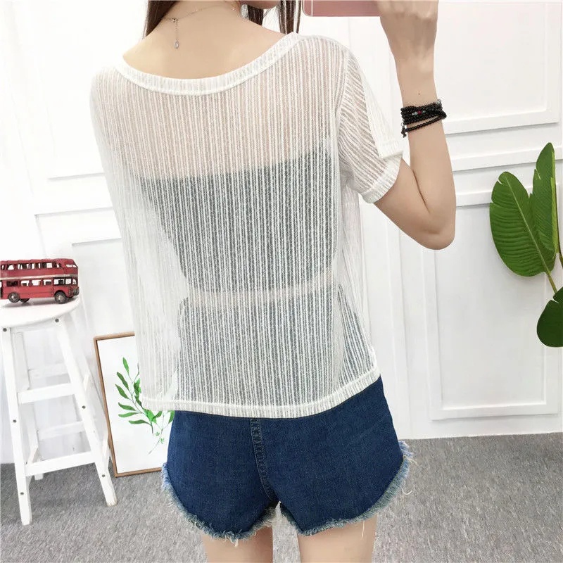 Áo Thun Cổ Tròn Tay Ngắn Phối Ren Plus Size Cho Nữ 40-100KG C9364