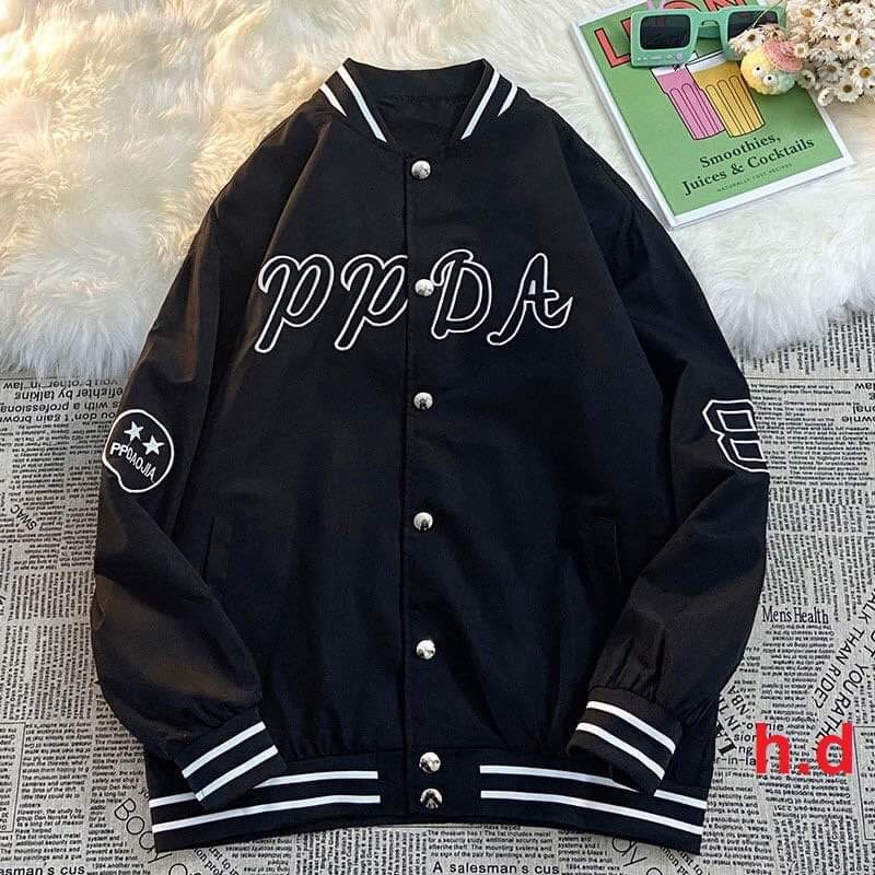 Áo Khoác Bomber Su PuP cúc bấm nam nữJacket Unisex Chất nỉ vs gió Form &lt;55kgÁo Bóng Chày Phong cách Thể thao