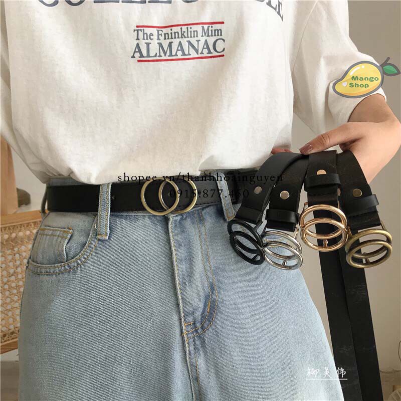 Dây thắt lưng da nam nữ Ulzzang mặt chữ nhật bản 2,3cm -BELT Dây nịt da Style HÀN QUỐC