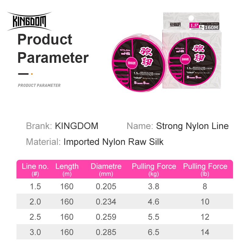 Cuộn Dây Câu Cá Kingdom 160M Chất Liệu Nylon Cao Cấp