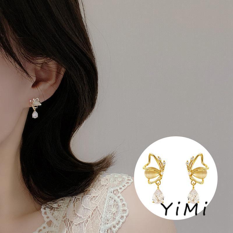 🎀Bông Tai Mạ Bạc 925 Đính Đá Opal Hình Giọt Nước Bướm Giọt Nước Thời Trang Cho Nữ