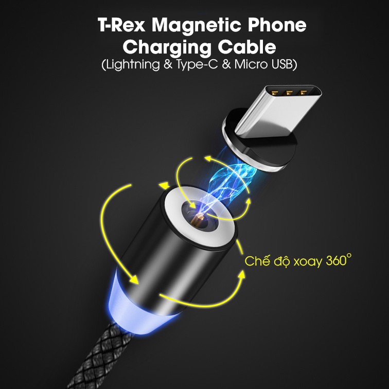 Dây Cáp Sạc Từ Tính Nam Châm T-rex Magnetic Charging 3 In 1