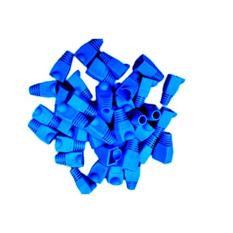 Đầu chụp hạt mạng RJ45 100 hạt/túi dùng cho cat5/cat6, đầu bọc hạt mạng, đầu chụp jack mạng màu xanh.