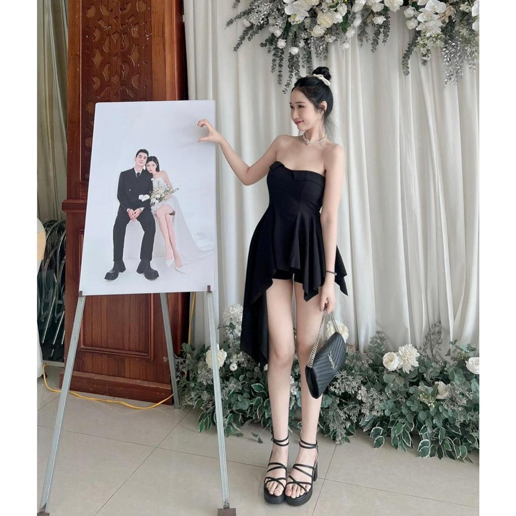 SET ÁO ỐNG LẬT CÚP NGỰC ĐEN TÀ NHỌN + QUẦN SHORT ĐEN (TH)