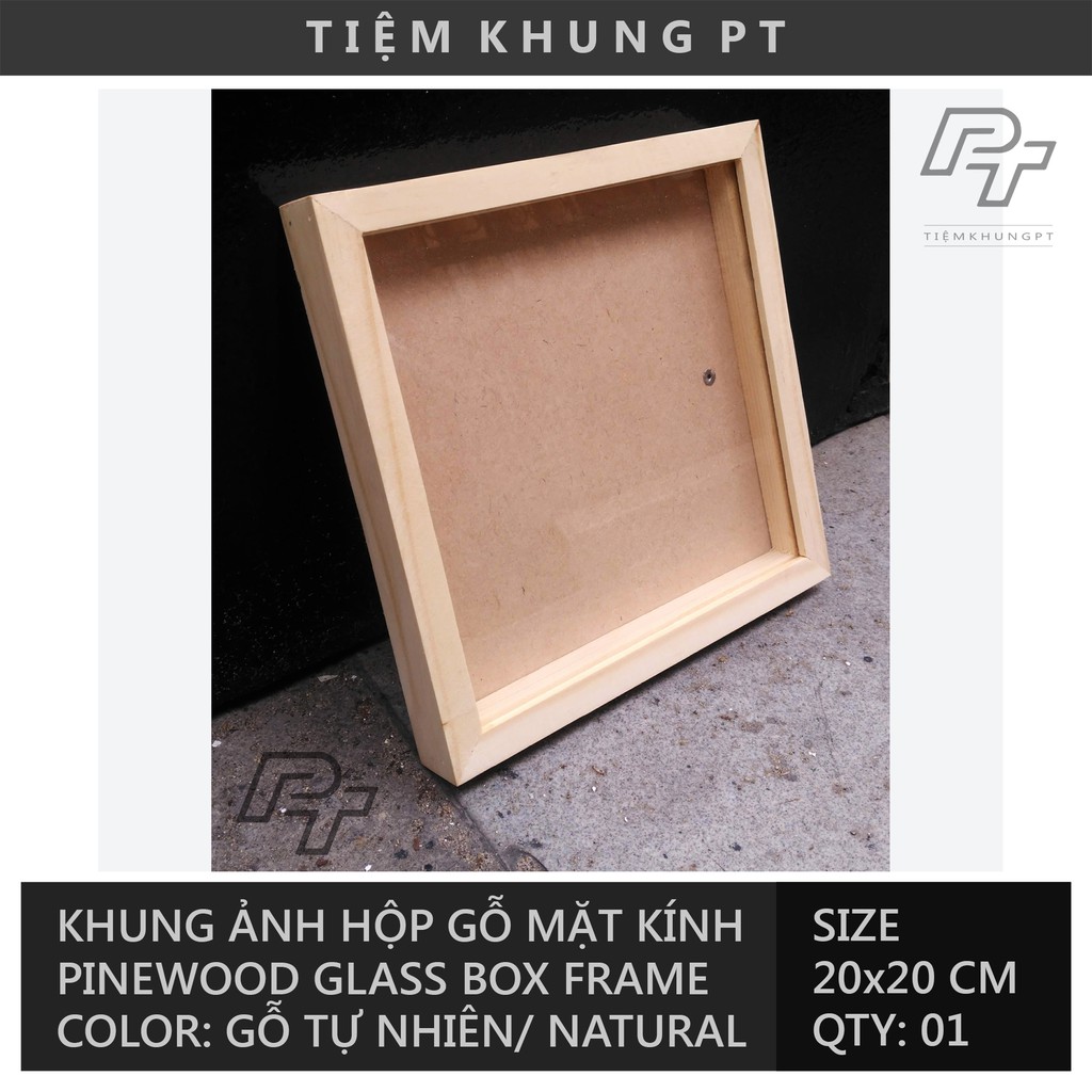 Khung ảnh 20x20 Hộp vuông B1 - Khung hình gỗ thông mặt kính - Khung gỗ handmade - Picture Frames Tiệm Khung PT