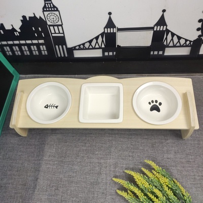 Bát ăn chó mèo chống gù lưng bằng sứ đế gỗ sang trọng cho thú cưng