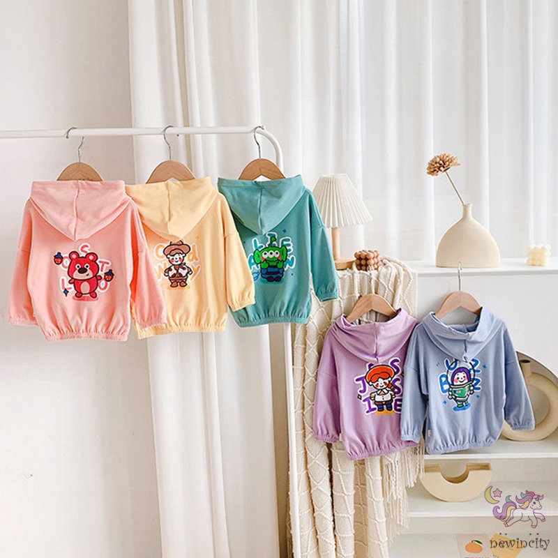 Áo khoác có mũ khóa kéo in họa tiết hoạt hình phong cách Hàn Quốc cho bé