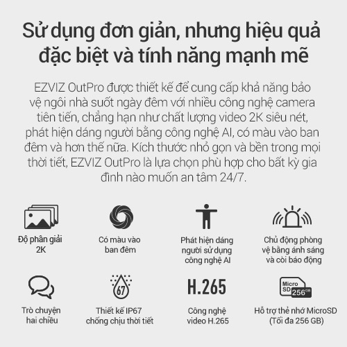 Camera WI-FI EZVIZ C3TN 3MP, Ngoài Trời, Đàm Thoại 2 Chiều, Ghi Hình Màu, Còi &amp; Đèn