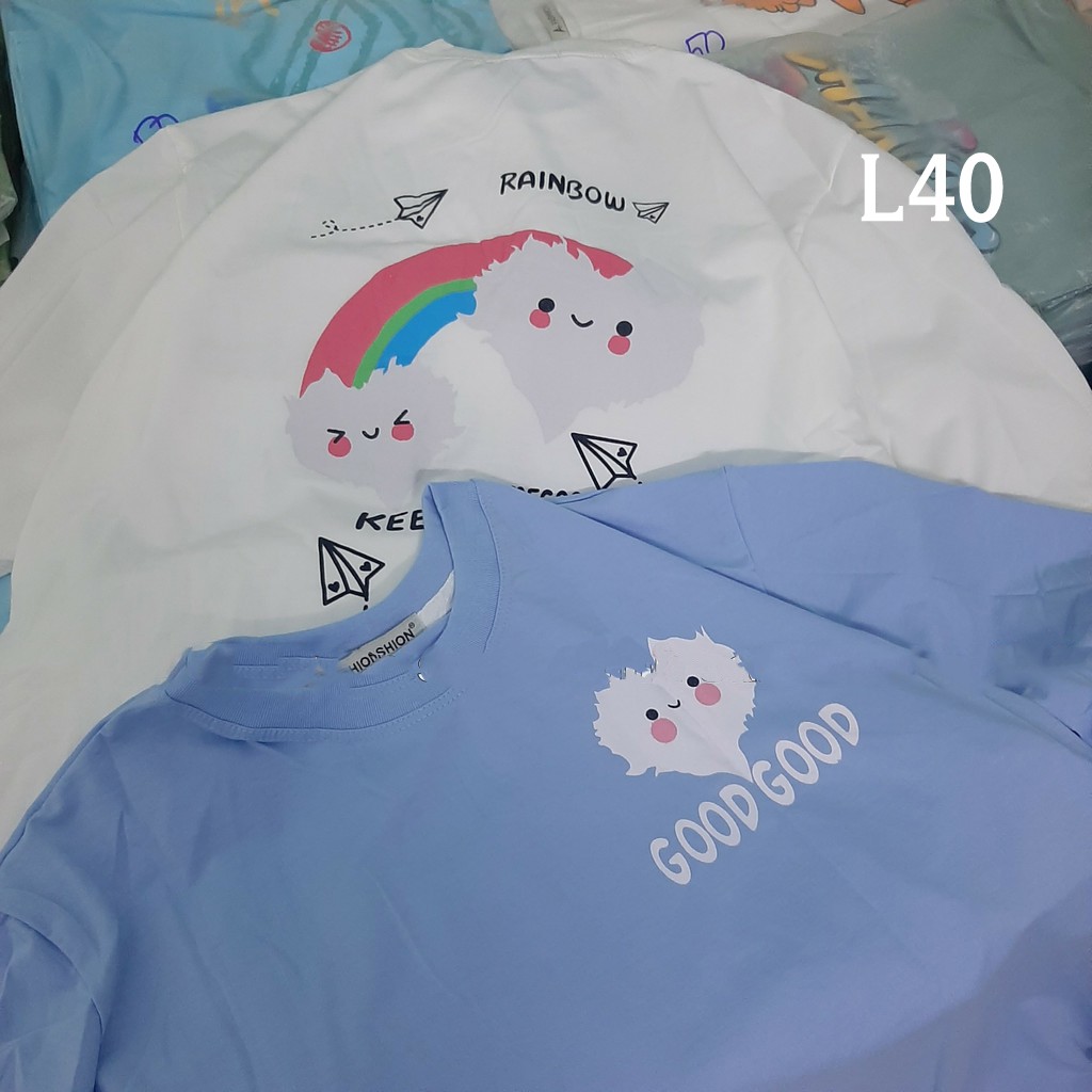 Áo thun 𝑭𝒓𝒆𝒆𝒔𝒉𝒊𝒑 Áo phông form rộng dáng Unisex L40, mặc lớp, nhóm, cặp in hình MÂY CẦU VỒNG KEEP SMILING.