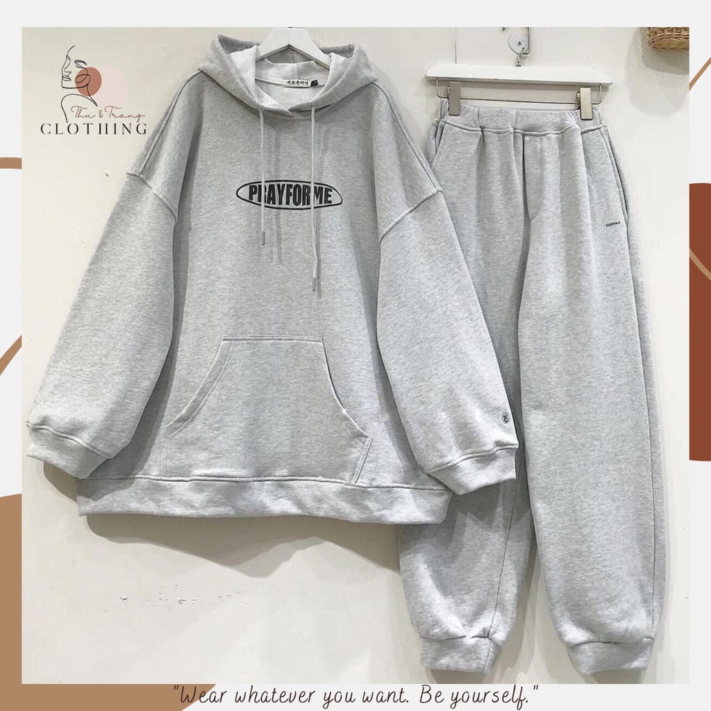 Set Áo Hoodie Quần Nỉ Nữ Màu Xám Form Rộng Chất Vải Dày Dặn, Áo Hoodie Nữ Nỉ Bông Quần Nỉ Dáng Rộng Street Style