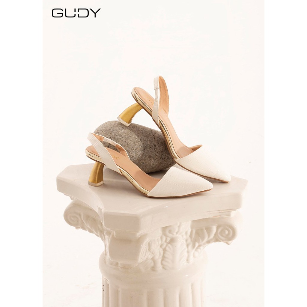 Giày mũi nhọn phối quai GUMAC GD190 màu trắng, màu nude size 37