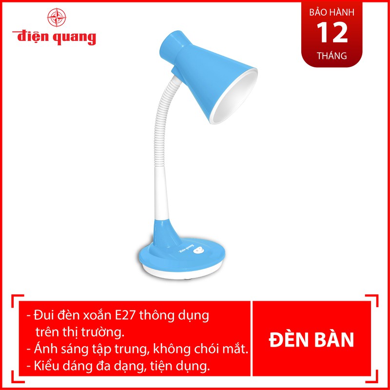 Đèn bàn Điện Quang ĐQ (kiểu chóa nhựa, xanh da trời-trắng, bóng led)