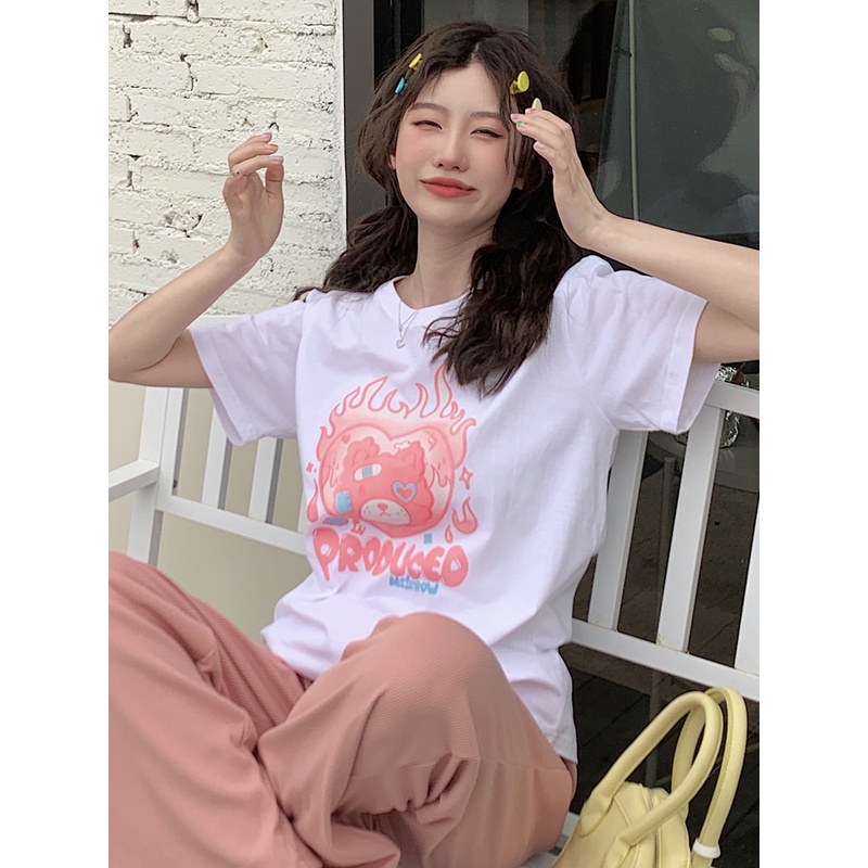 NRVP Áo Thun Nữ Oversize Cổ Tròn Thời Trang Hàn Quốc