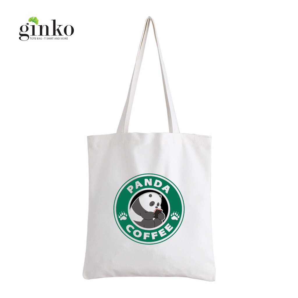 Túi vải tote GINKO kiểu basic dây kéo in hình BearBucks