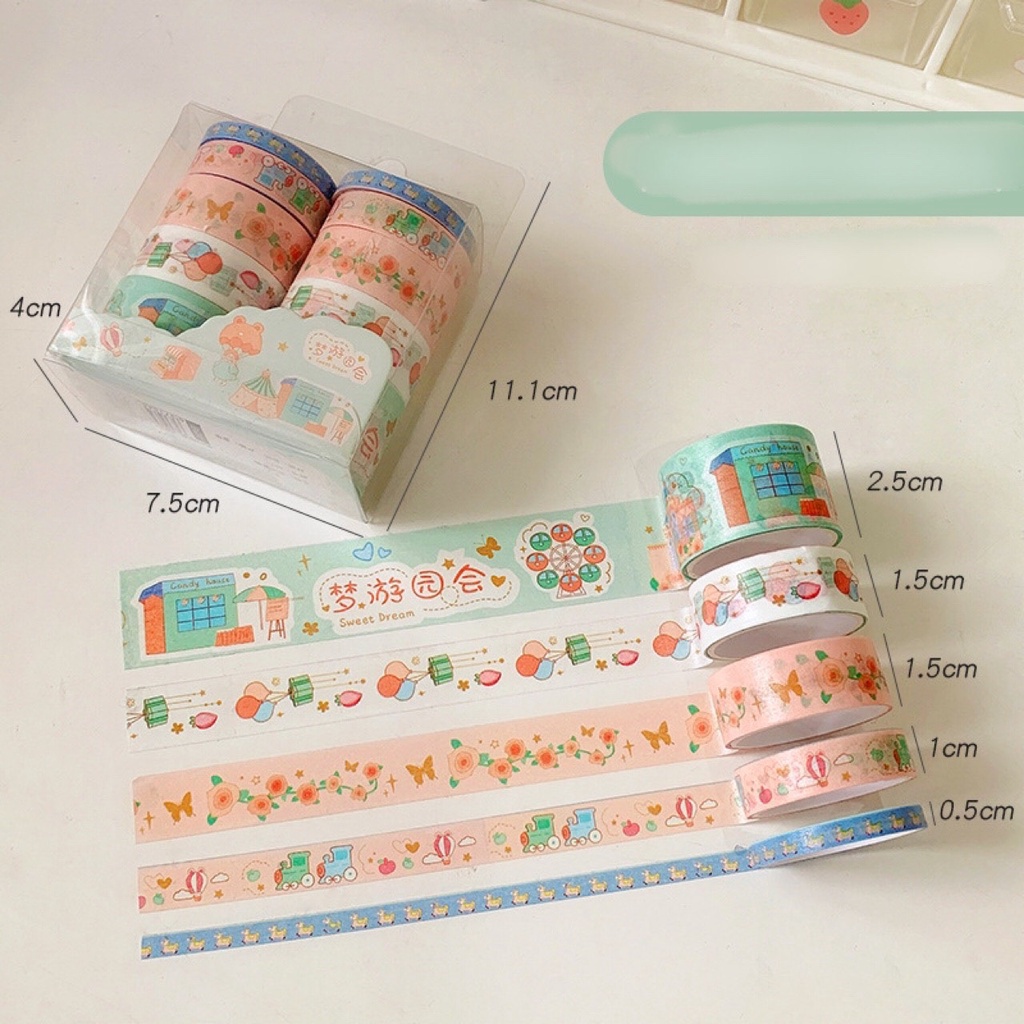 Washi tape trang trí sổ còng, sổ Bullet Journal │ 5 màu giấy thường │ 1 cuộn 0.9cm x 3m │ Xem thêm ở phần MÔ TẢ SẢN PHẨM