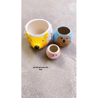 Chậu gốm mini vẽ tay hoạt hình (ib shop chọn mẫu thoải mái)