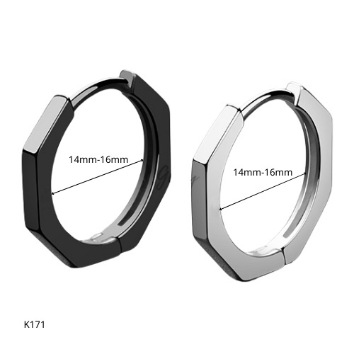 Khuyên tai nam bạc 925 tròn hình bát giác màu đen trắng độc đáo, cá tính, unisex (1 chiếc) | GEMY SILVER K171