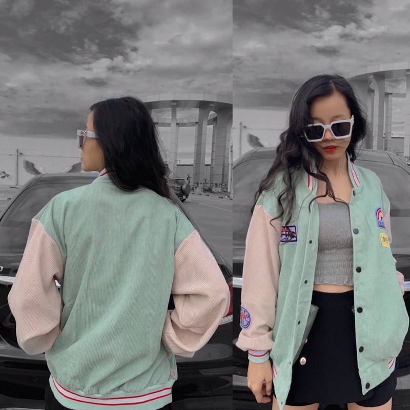 Áo khoác bomber bóng chày kaki nhung gân ulzzang unisex nam nữ