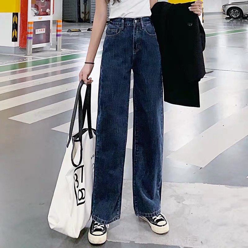 IELGY    Quần Jean Ống Rộng Lưng Cao Mềm Mại Dành Cho Nữ