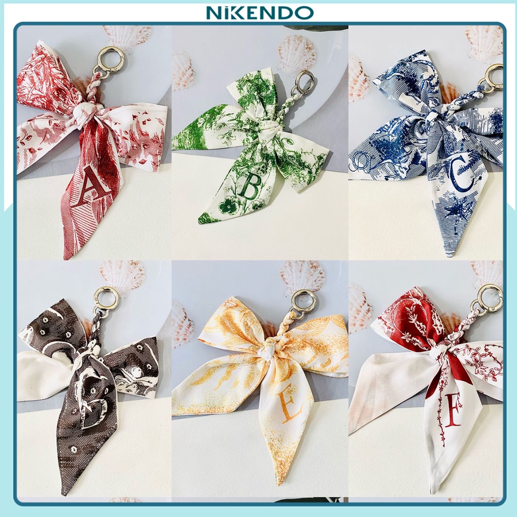 Khăn Lụa Chữ Cái Bộ 26 Charm Khăn Quàng Cổ Quấn Túi Buộc Tóc Turban Bandana KLC