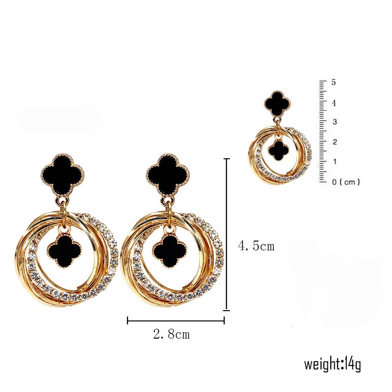 Đôi khuyên tai dáng dài tạo hình cỏ ba lá đính đá thời trang cho nữ