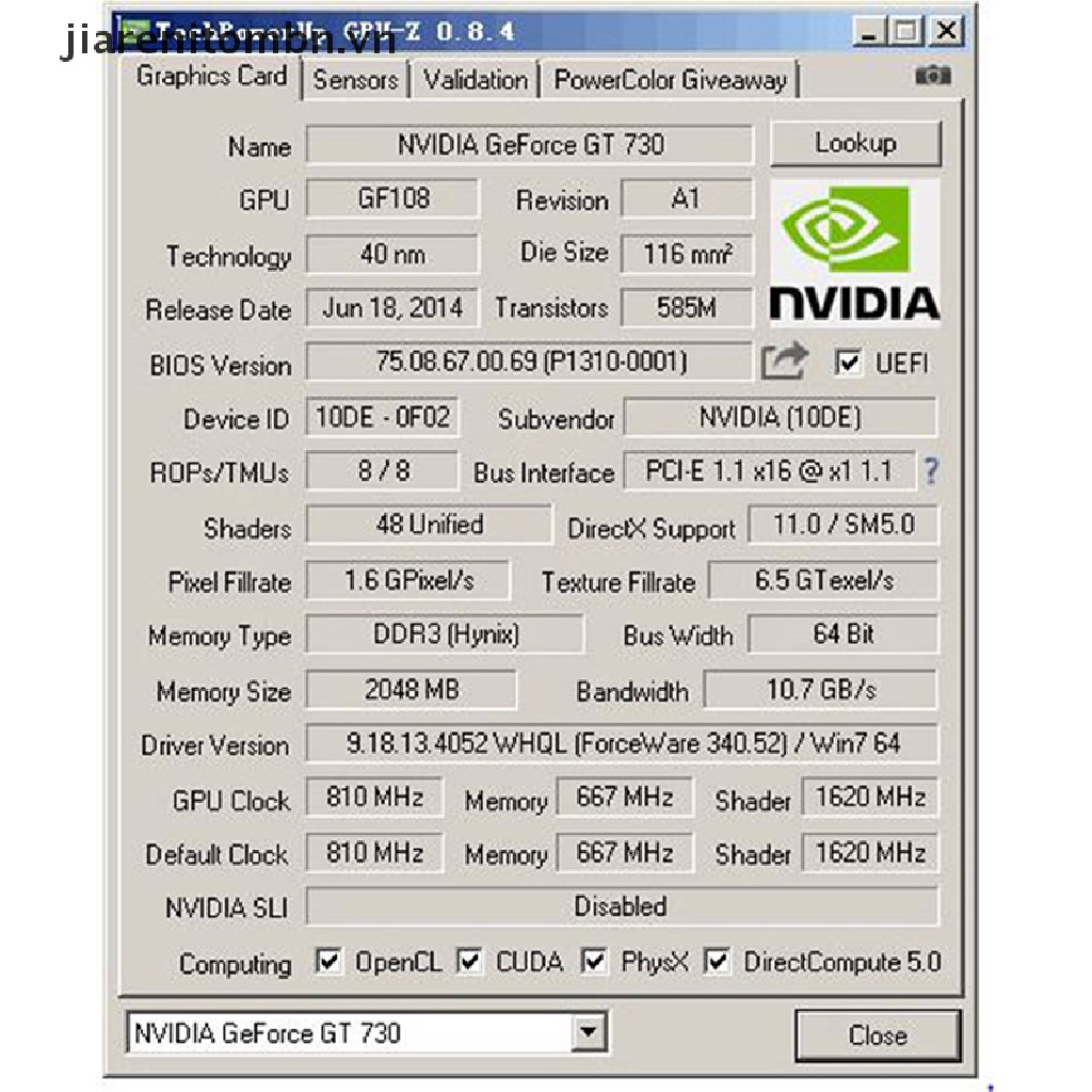 Thẻ Đồ Họa Máy Tính Để Bàn GT730 2G DDR3 64Bit