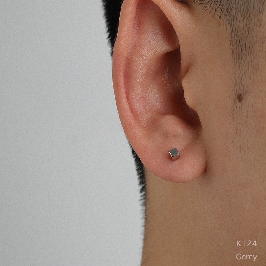 Bông tai, Khuyên tai nam bạc 925 cao cấp hình lập phương thiết kế đơn giản, cá tính K124| GEMY SILVER