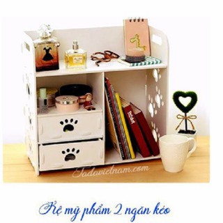 Tủ gỗ để đồ trang điểm để bàn có ngăn kéo, họa tiết chân chó đáng yêu, chất liệu gỗ ép màu trắng sang xịn