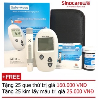 Bộ máy đo đường huyết Safe Accu tặng 1 hộp 25 que thử và hộp 25 kim chích máu