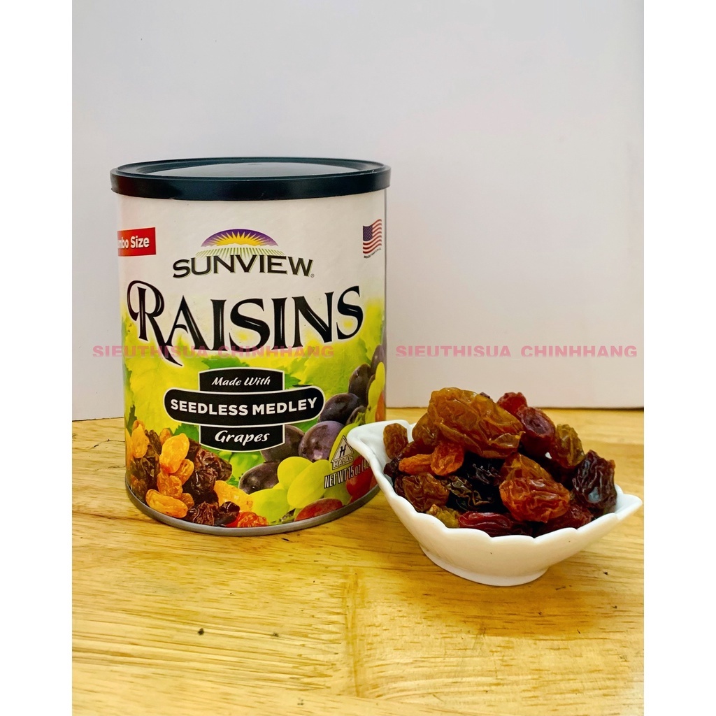 - Nho khô Raisin Sunview Mỹ không hạt vị thập cẩm - Jumpbo size 425g