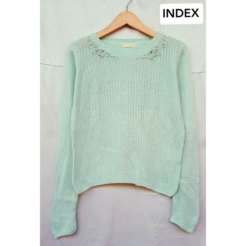 Chỉ Số Áo Sweater Dệt Kim / Áo Sweater Dệt Kim Màu Xanh Bạc Hà Phong Cách Hàn Quốc