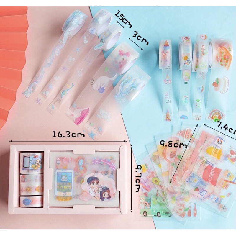 sticker washi hộp combo băng dính dán trang trí sổ tay lưu niệm